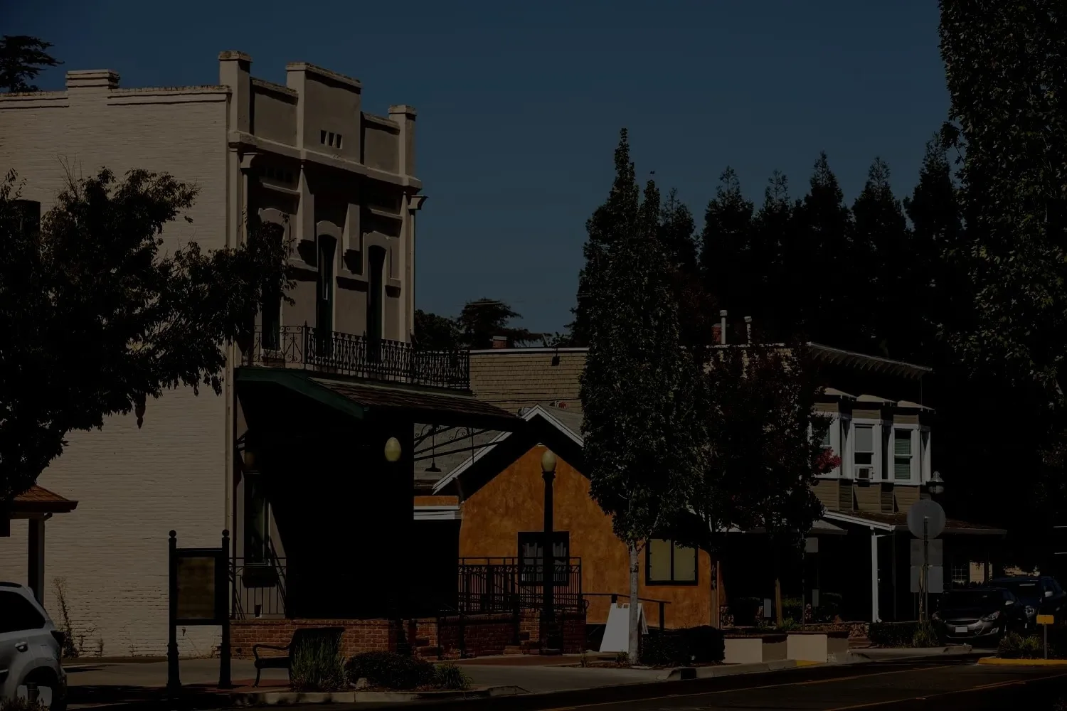 Historic main street storefronts in a small California town